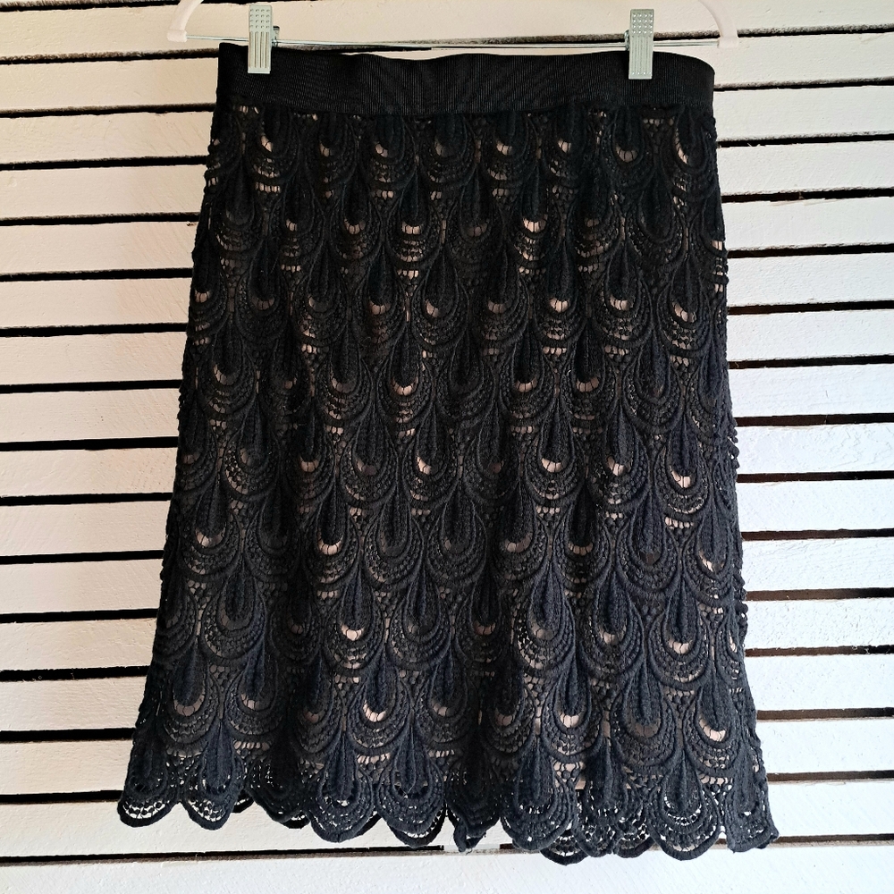 Ann Taylor Crochet Lace Overlay Mini Pencil Skirt Sz8